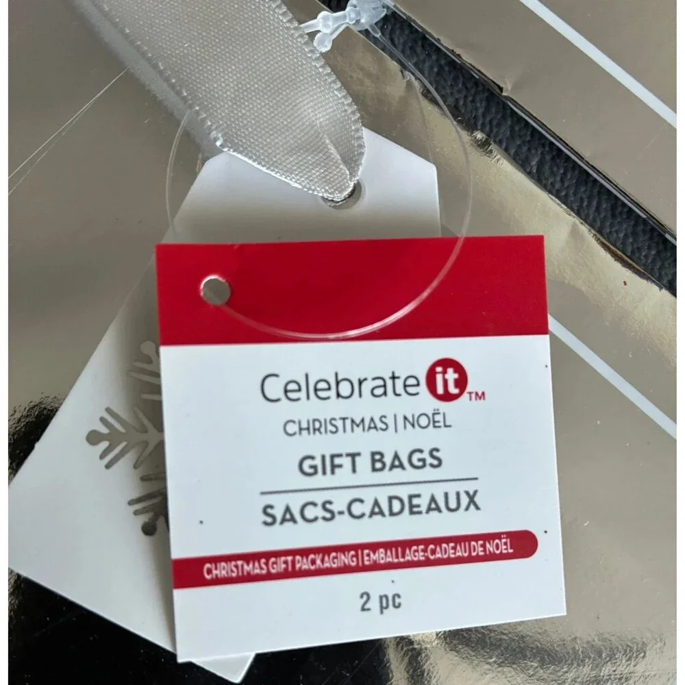 Set of 8  Christmas Gift Bags Happy Holidays  Metallic Holiday Bags